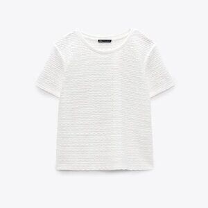 Zara Embroidered fitted top - oyster white - M